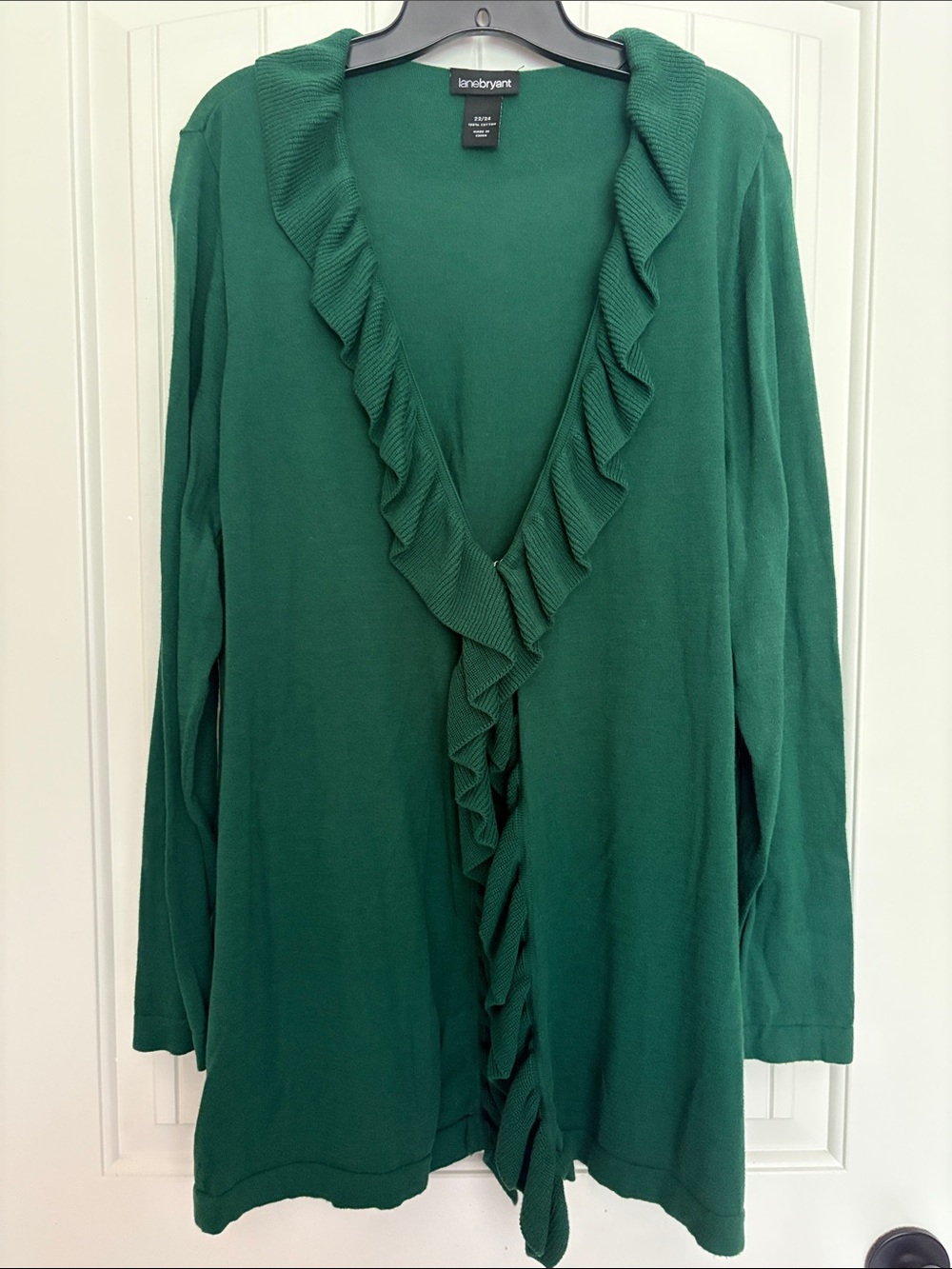 Lane Bryant Emerald Green Ruffle-Front Cardigan